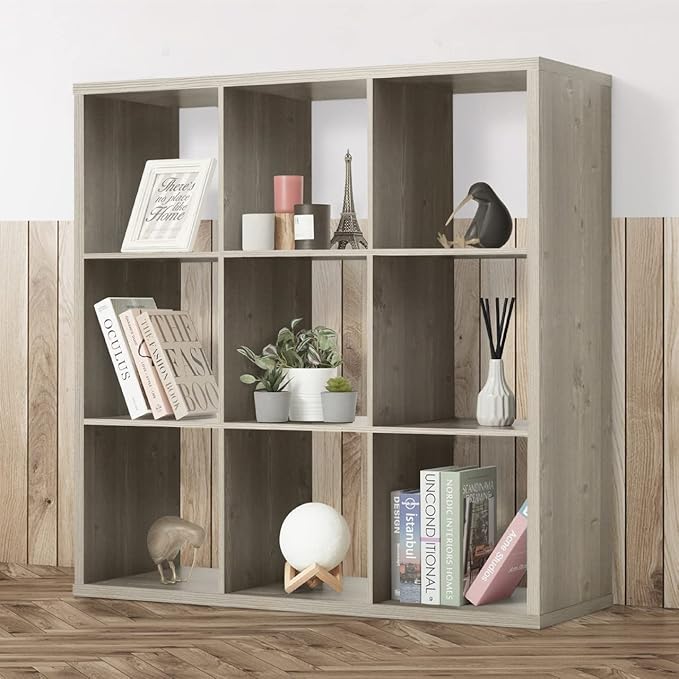 Fencer Wire 13-Inch Cube Storage Organizer Shelf, with Extra Thick Exterior Edge, Room Open Storage Shelf Divider, Bookcase, 6-Cube / 8-Cube / 9-Cube, Colors Available in Rustic Grey Oak and White