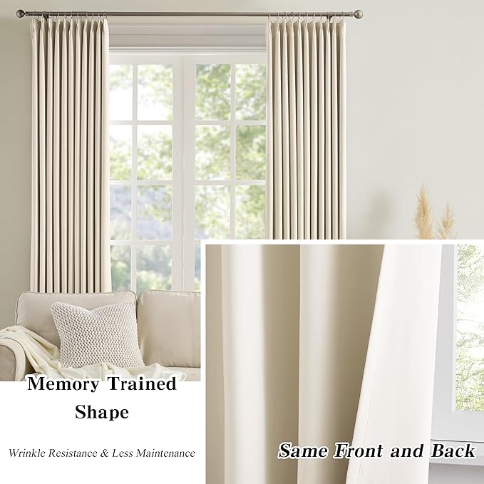 KEQIAOSUOCAI Blackout Sliding Glass Door Curtains 2 Panels Set,80 Inch Wide Room Divider Darkening Window Treatment Unique Hook Track Curtains for Bedroom/Living Room 80 x 96 Inches Long, Cream Beige