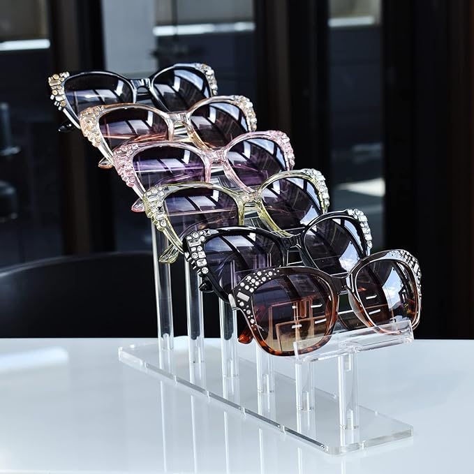 MOOCA 2 Pcs Set, 6 Tier Premium Acrylic Eyeglass Holder Stand, Sunglasses Orgaznizer, Sunglass Holder, Eyeglass Display, Eyewear Rack, Glass Display, 8 in H
