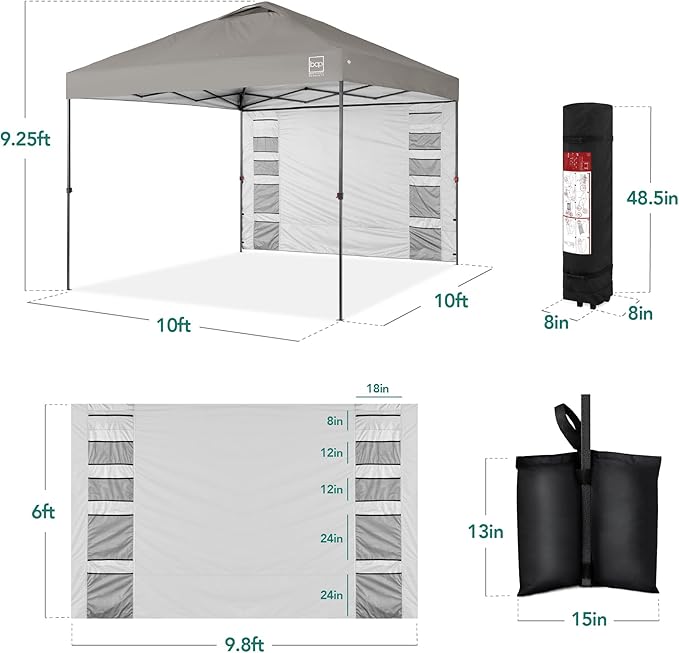 Best Choice Products 10x10ft Easy Pop Up Canopy w/Side Wall, 10 Pockets, Portable Carrying Case, 1-Button Setup, 4 Weight Bags - Light Gray