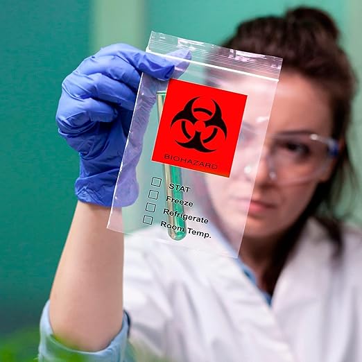 APQ Biohazard Specimen Bags 8 x 10 Inches. Pack of 100 Clear and Red Specimen Biohazard Bag. 3 Wall Waterproof Biohazard Specimen Bag. 2 Mil Thick Durable Biohazard Specimen Transport Bag with Zipper