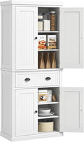 HOMCOM 72" Kitchen Pantry Cabinet, Freestanding Tall Storage Cabinet, Traditional Kitchen Cabinet with 4 Doors, Drawer and 3 Adjustable Shelves for Dining Room, White