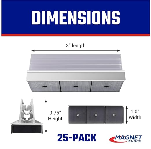 Master Magnetics Magnetic Sign Holder Pack - Magnetic Sign Holders for Door Frames, Metal Shelves, Whiteboards - Powerful Magnet - Retail EZ Grip Holder - 3" L x 1" W x 0.75" H - 25-Pack