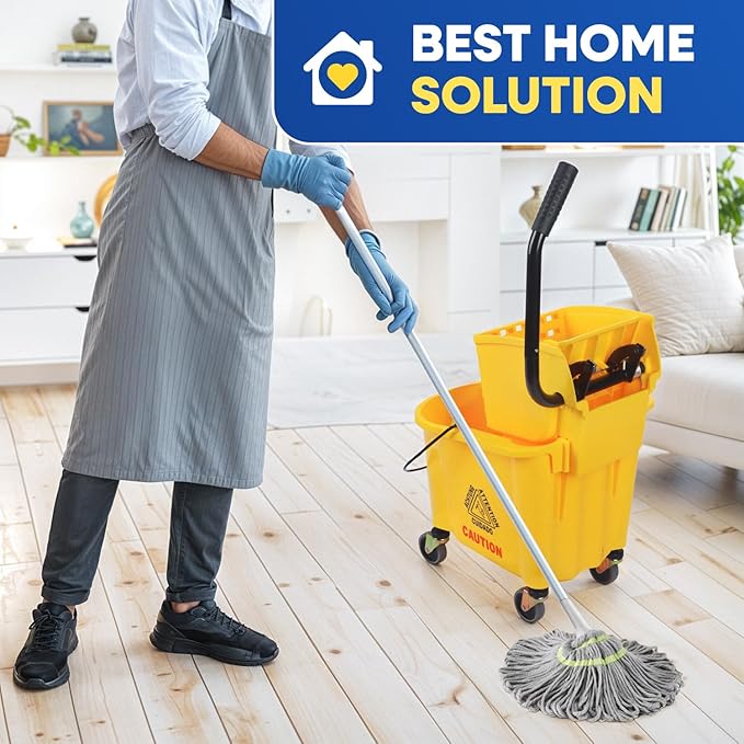 Commercial Mop Bucket with Wringer on Wheels, Heavy Duty Industrial Mop Bucket and Wringer Separate Dirty Water for Home Office Restaurant Business, 26 Quart - Yellow