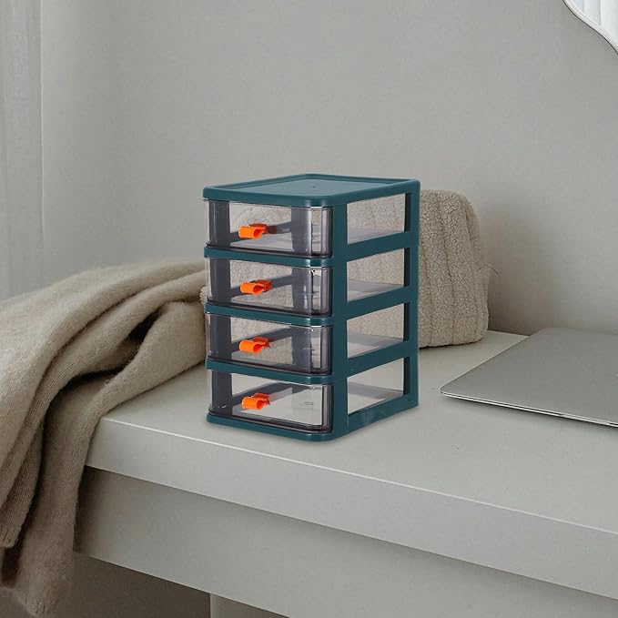 Portable Small Plastic Drawer Storage Organizer for Desk and Vanity Stackable Desktop Storage Box with Layers Compact Home Office Desk Drawer Cabinet in Gem Green