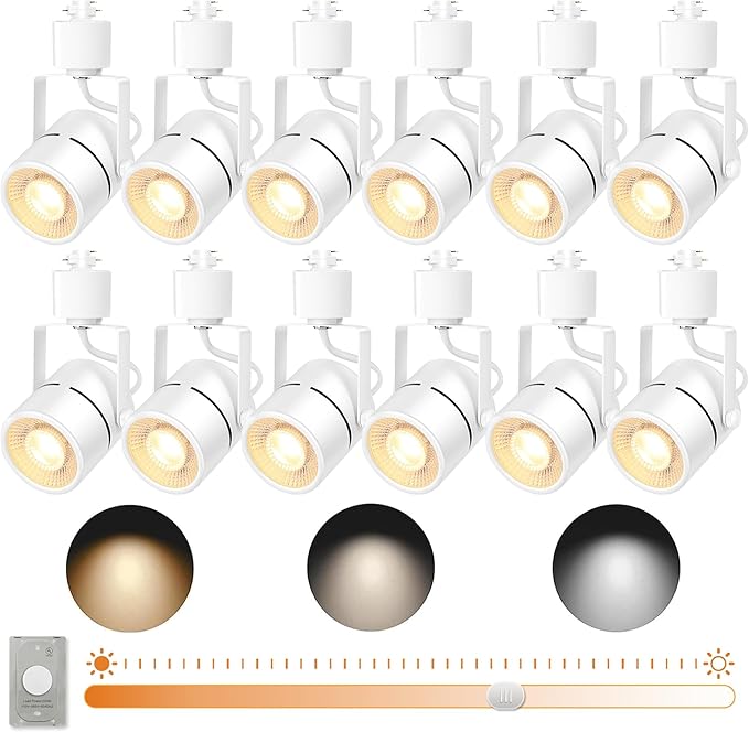 12PCS Dimmable LED White Track Lighting Heads (No Track Rails) with Dedicated Dimmer,Replaceable GU10 Bulbs,Switchable 3CCT Ceiling Spotlight Fixtures for Accent Lighting for Home,Store & Mobile Cart