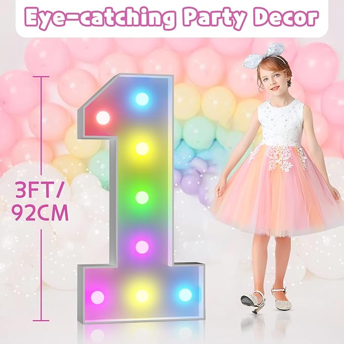 Marquee Numbers 16th Birthday Decoration: Colorful 3FT Large Light Up Sweet 16 Year Old Birthday Decorations Anniversary Backdrop Cardboard Sign 18 Colors Number 16 Mosaic Balloon Frame
