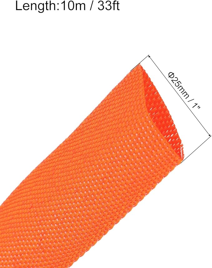 MECCANIXITY Braided Cable Sleeves Heat Shrinkable Fabric Sleeving, 1" 33ft Orange 2:1 Ratio Heat Shrinkable Cord Protector for Harness Cable, Network Cable Protection, Cable Management