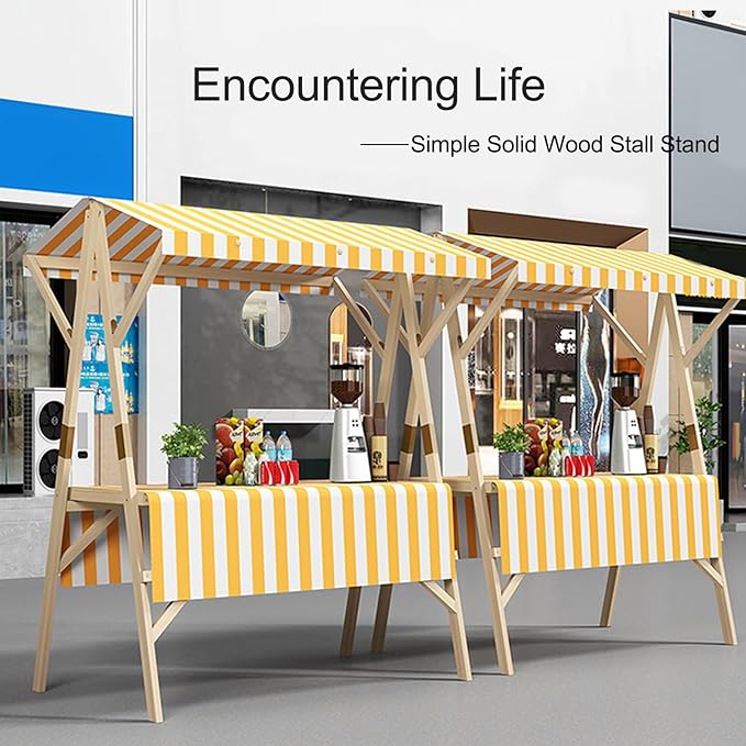 Outdoor Vendor Cart Foldable, Vending Stand Kiosk Display Trolley with Canopy, Selling Food Booth Concession Shelf, for Market Street Food & Events(White,120cm/47.2in)