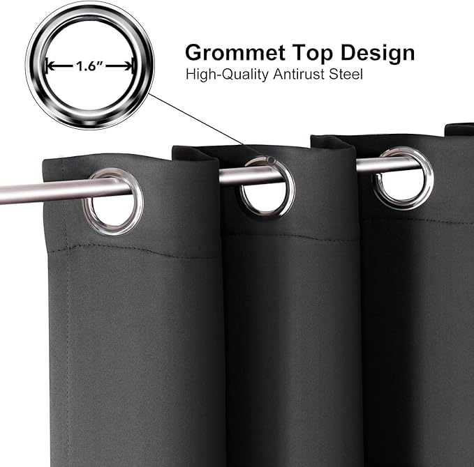 ChrisDowa Grommet Blackout Curtains for Bedroom - Thermal Insulated Room Darkening Curtains for Living Room (1 Panel Set, Dark Grey,52W x 54L)