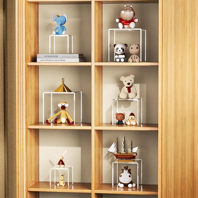 NIUBEE Acrylic Display Risers Stand 2 Sets,3 Steps Clear Riser Shelf Showcase for Amiibo Funko POP Figures -8.4"x6.3"x4.3"