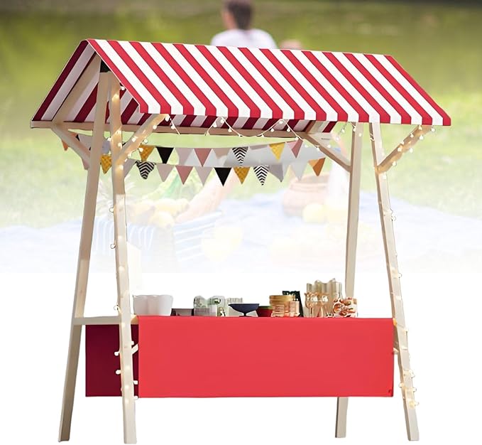 Collapsible Mobile Market Stall Carts Vendor on Wheels, Wood Outdoor Vendor Cart, Easy to Assemble for Parties, Birthdays, Weddings, Bar(Red1,120cm/47.2in)