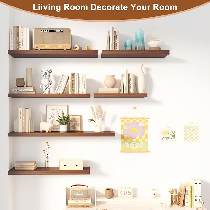 12 Inch Deep Floating Shelves for Wall 3 Pack Floating Shelfs Large Storage Space Wall Decor Display Shelf for Bathroom Living Room Bedroom Kitchen 48" W x 12" D x 1.2" H Walnut