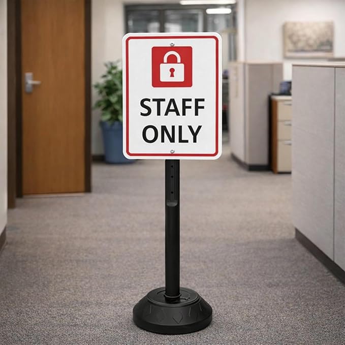BESEA Portable Sign Holder Stand 6 Pack, Heavy-Duty Fillable Weighted Base Sign Holders, 41 inch Height Standing Sign Holder for Safety Signs, Reserved Parking Sign with Stand – Indoor & Outdoor Use