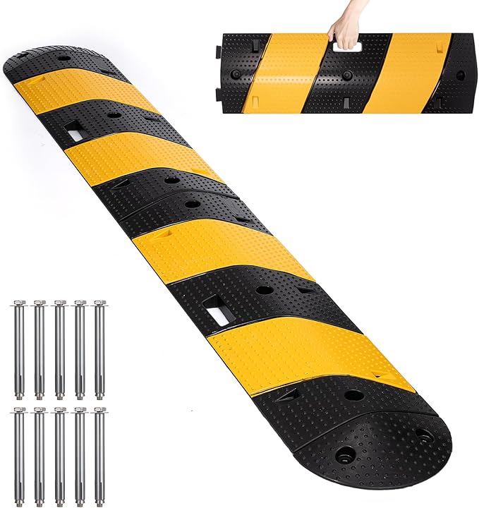 Rubber Speed Bump 6 Feet Rubber Driveway Modular Heavy Duty Speed 72.4 x 12 x 2.4 Inch Cable Protector Ramp for Garage Gravel Roads Asphalt Concrete, 6Ft-Speed Bump (1 Pack ZD 6ft Speed Bump)