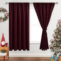 JIUZHEN Christmas Blackout Curtains for Bedroom - Thermal Insulated Room Darkening Noise Reducing, 60 x 63 Inch Length Curtains for Living Room, Set of 2 Panels with Tiebacks, Burgundy