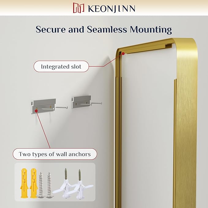 Keonjinn Gold Bathroom Mirrors for Vanity, 24 x 32 Inch Rounded Rectangle Gold Mirror for Wall, Brushed Brass Mirror with Metal Frame, HD Tempered Glass Modern Gold Framed Mirrors(Horizontal/Vertical)