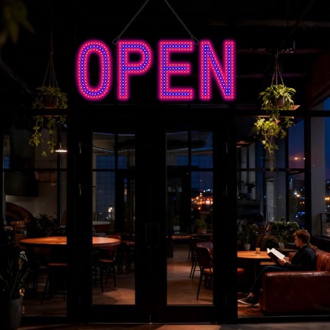 LED Open Sign for Business, exTopGoal 30"x10" Large Ultra Bright Open Signs with Remote Control, Dimmable Window Sign for Store Shop Storefront - Red&Blue