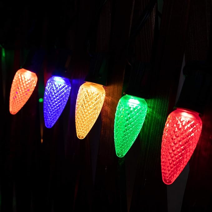 Brightown C9 Christmas String Lights Outdoor Led Fairy Lights Faceted Strawberry Lights Extendable UL Certified for Party Holiday Wedding Christmas Indoor Outdoor Decor