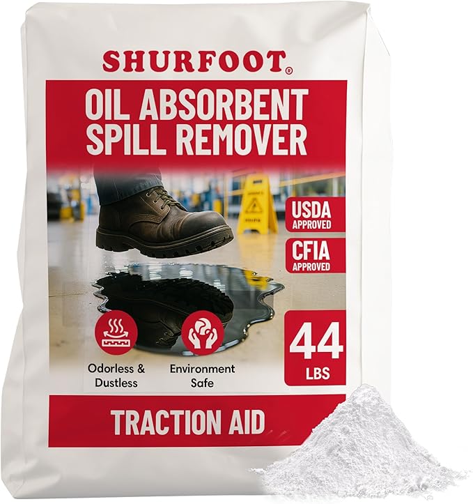 SHURFOOT 44lb Non-Slip Oil Absorbent - Provides Ice Traction & Vapor Suppression - Spill Control for Blood, Water & Oils - USDA Approved - Floor Dry Absorbent Odorless - Fire-Safe & Dustless