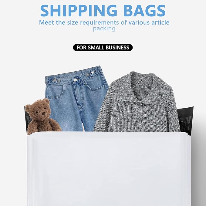 50pcs 12x15.5" White Poly Mailers - Self Adhesive Shipping Bags, Waterproof Bulk Packaging for Clothes & E-Commerce