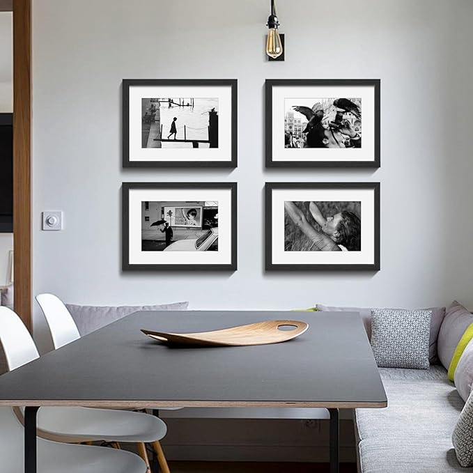 VCK 12x16 Picture Frame 5 Pack - Black, High-End Wood Poster Frames with Tempered Glass, Display 8.5x11 Photo with Mat or 12x16 without Mat, Art Gallery-Quality, Wall Hanging, Black