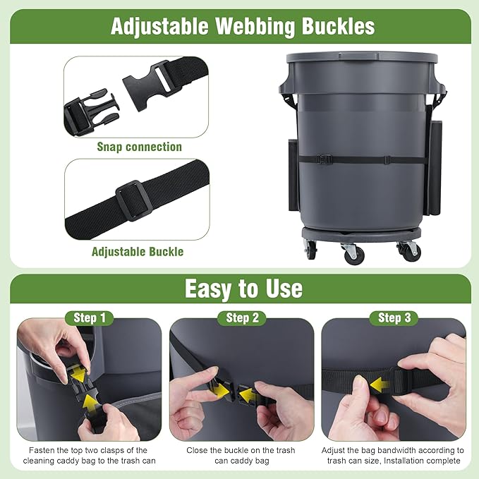 Trash Can Caddy Bags Fit 32-55 Gallon Garbage Bin, Garbage Bin Caddy Bag with 13 Pockets Compatible with Brute & Uline, Commercial Cleaning Supplies Organizer Bag & Janitorial Duties(1PCS)