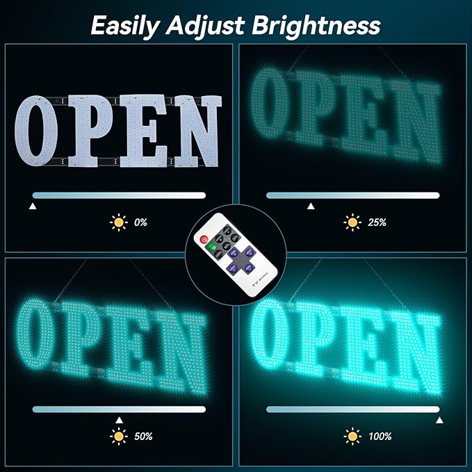 Large LED Open Signs for Buiness with 13 Scene Modes, 40" x 14" Unique Design Ice Blue Open Sign for Business Hour Open Sign for Window Stores Retail and Restaurant