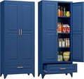 Metal Storage Cabinet,75" Tall Kitchen Pantry Storage Cabinet with Doors and Adjustable Shelves, Blue Metal Pantry Cabinets with Drawer, Large Cupboard for Kitchen, Dining Living Room