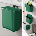 2.4 Gallon Hanging Trash Can - Small Under Sink Trash Can with Lid, Wall Mounted Garbage Bin for Kitchen & Bathroom Cupboard, Odor-Control, Extended Clamping Ring, Green