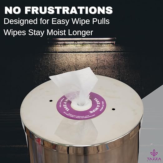 Tazza Gym Wipe Dispenser with Stainless Steel Floor Stand, Built-in Trash Can, Fitness Equipment Wipes Holder, 1.5 Gallon, Silver