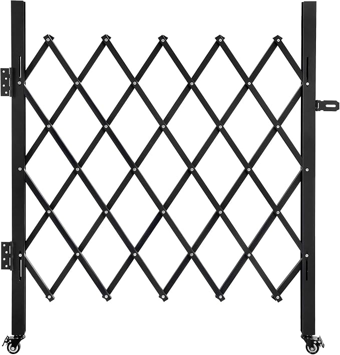 Folding Security Gate 35.83''W X 48.03''H Steel Scissor Door Gate Barricade Gate Expandable Security Gate Flexible Accordion Security Gate with 360° Wheels&Padlock