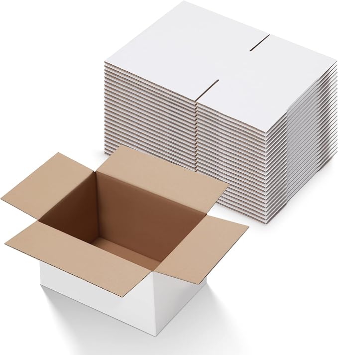 Calenzana 10x7x5 Inches Shipping Boxes Set of 25, White Corrugated Cardboard Box for Mailing Small Business Packing Gifts