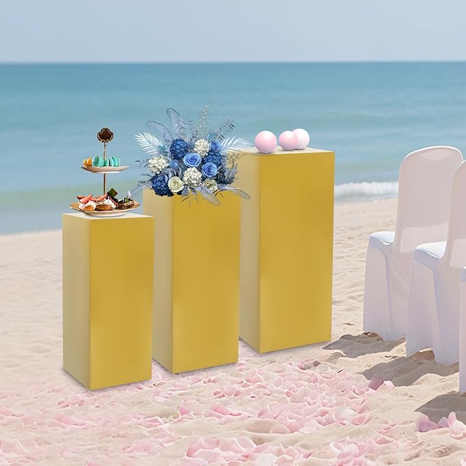 Eapmic Pedestal Stands for Party, Cake Pedestal Stand, Dessert Table Display Plinth Pillars, Sculpture Display Column Decoration Cube for Wedding Birthday (Gold, Square-3Pcs(31.49"+25.59"+23.62"))