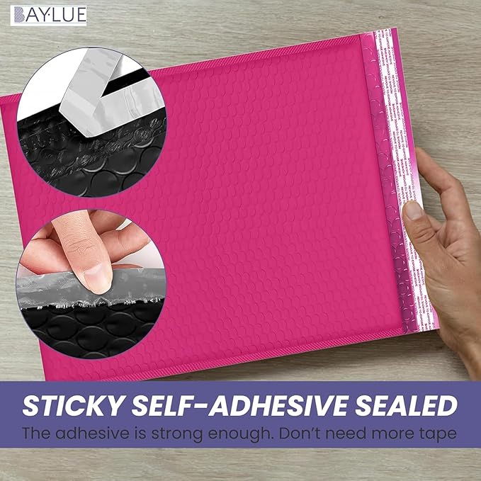 Hot Pink Large Poly Bubble Mailers 12x15 inch | Self Seal Padded Envelopes Cushioned Bubble Mailer | Usable Size 12x15 | WaterProof | Lightweight mailing Shipping Bags | 100 Pack Bulk