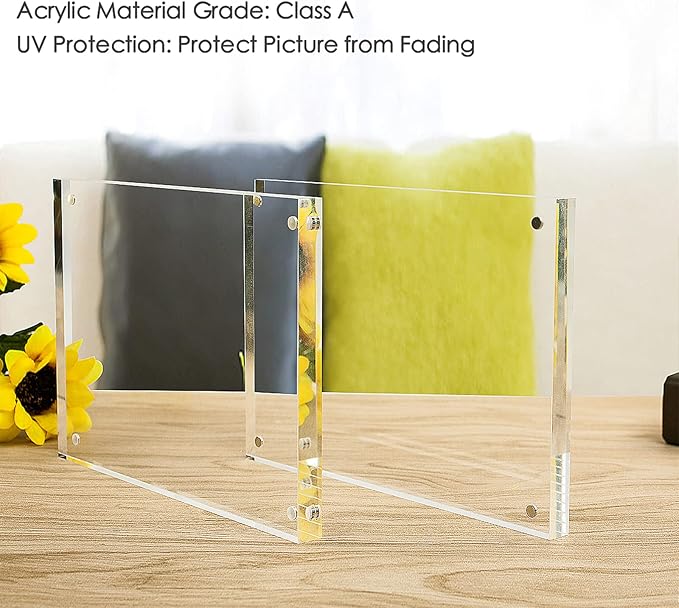 NIUBEE 5x7 Acrylic Picture Frame 3 Packs, Photo Frame 20% Thicker Block, Clear Frameless Acrylic Frames Double Sided，Magnetic frames for Desktop