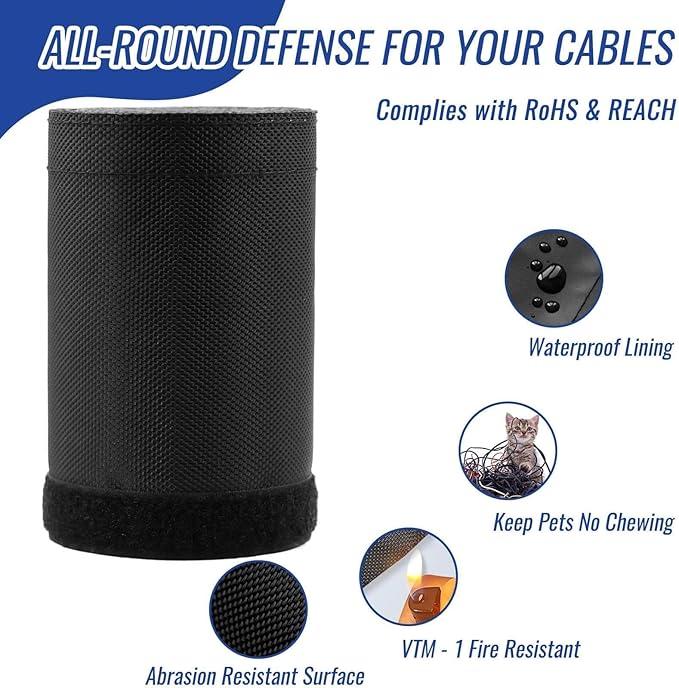 1.5" - 6.6FT Chew Proof Cord Protector from Pets, Black Heavy Duty Dog & Cat Cable Sleeve Cover - Flexible Split Sleeve for Home, Office, Automotive Wires