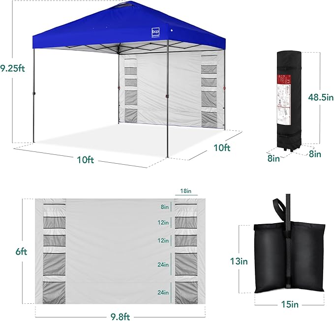 Best Choice Products 10x10ft Easy Pop Up Canopy w/Side Wall, 10 Pockets, Portable Carrying Case, 1-Button Setup, 4 Weight Bags - Resort Blue