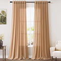 Nanspring Camel Linen Semi Sheer Curtains 2 Panels Set for Living Room Back Tab Rod Pocket Window Drapes Light Filtering Elegant Farmhouse Curtain 100 Inches Long for Dining Room Bedroom 52x100
