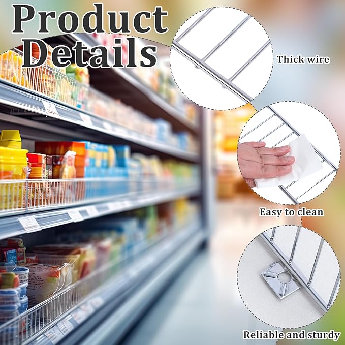 20 Pcs Retail Gondola Shelf Front Wire Fence Guard Rail 36" x 3" Sturdy Metal Supermarket Guardrail Chrome Commodity Organization Baffle Display Enhancer for Retail Stores Fruit Fresh Food