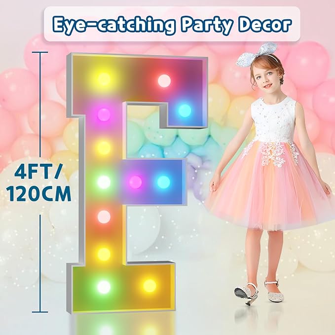 imprsv 4FT Colorful Marquee Letters F, 18 Colors Large Light up Letters Alphabet Sign with Remote, Large Marry Me Sign, Birthday Party Decorations Anniversary Wedding Decoration