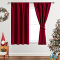JIUZHEN Christmas Blackout Curtains for Bedroom - Thermal Insulated Room Darkening Rod Pocket Curtains for Living Room, Set of 2 Panels with Tiebacks, 42 x 45 Inch Length, Red