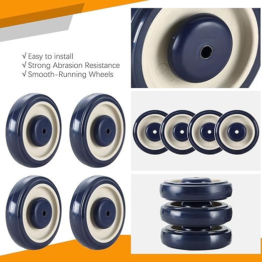 16 Pack Shopping Cart Replacement Wheels Kit, 5" Shopping Cart Casters, Double Ball Bearing TPU Silent Supermarket Casters for Supermarket (Blue)
