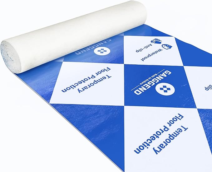 39in x 164ft Temporary Floor Protection for Construction & Renovation, Heavy Duty Floor Protection for Hardwood Floors, Tile, Carpet, Countertops, Hard Paint Protection (Blue and White)