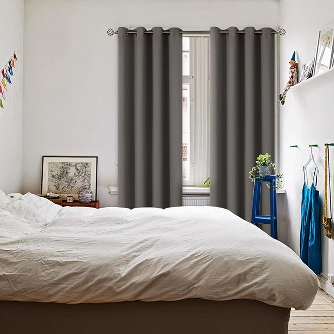BGment Blackout Curtains for Bedroom - Grommet Thermal Insulated Room Darkening Curtains for Living Room, Set of 2 Panels (52 x 95 Inch, Grey)