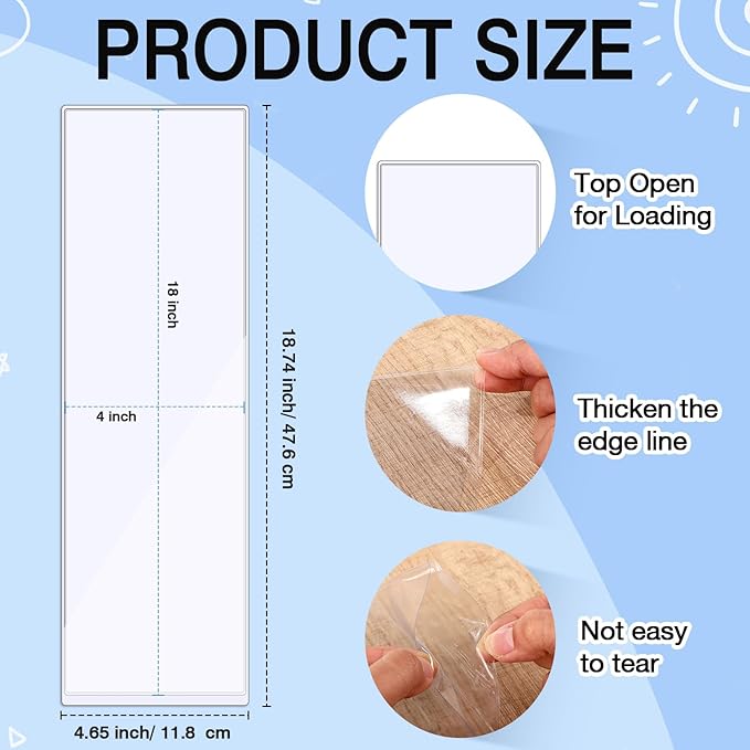 Chinco 50 Pack Clear Adhesive Pockets, Labels for Storage Bins, Plastic Self Adhesive Index Card Holder with Top Open for Organizing Bins Box Drawer(18 x 4 Inches)