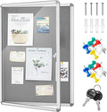 Geetery 24 x 18 Inch Enclosed Fabric Bulletin Board Tamperproof Lockable Noticeboard Fabric&Aluminium Frame Display Cases Wall-Mounted Display for School, Office Secure, Durable