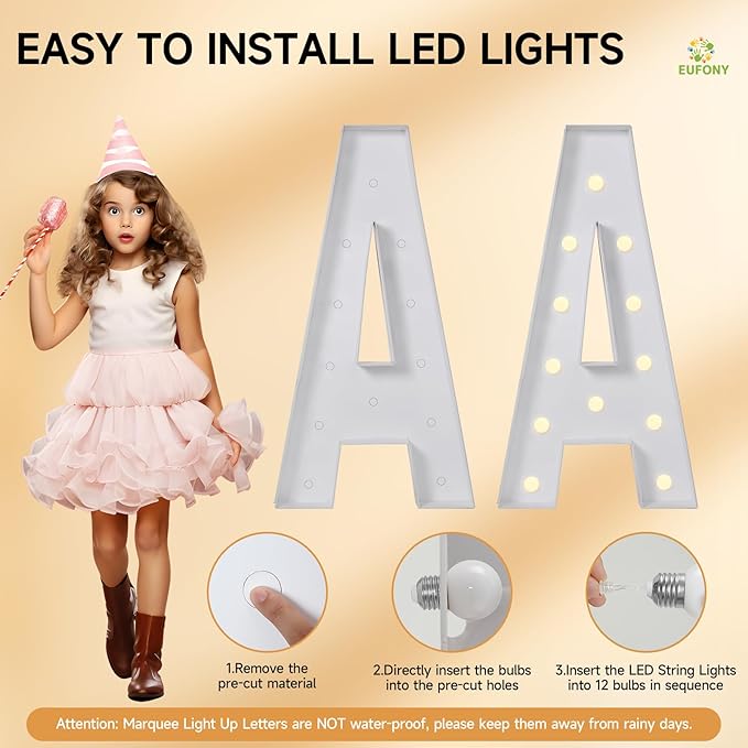 EUFONY Marquee Letters 4 Feet Tall, 4 FT Marquee Light Up Letters, Giant Light Up Letters 4FT for Birthday Party Baby Shower Gender Reveal Graduation Prom Decorations, Letter U with LED Lights DIY Kit