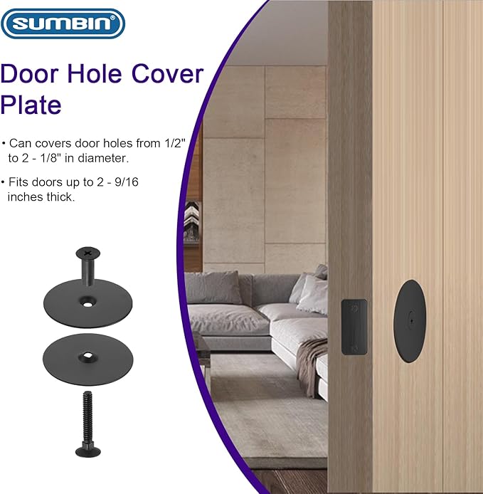 Door Hole Cover Plate Black, 2-5/8" Diameter Deadbolt or Door Lock Cover Plate in Matt Black Finish 1 Pack