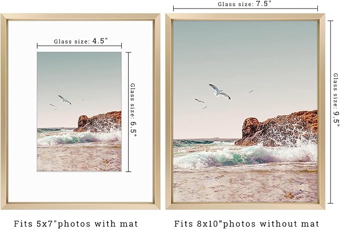 Frametory, 8x10 Metal Picture Frame with Mat for 5x7 Picture & Real Glass, Aluminum Photo Frame Collection (Gold, 2 Pack)